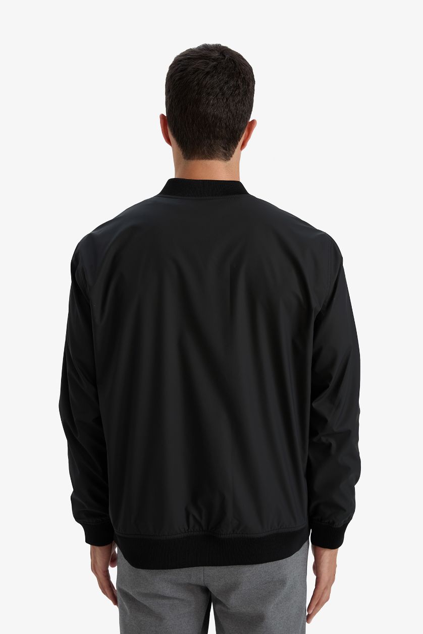 رجال أسود جاكيت بومبر سليم فيت مبطن وياخة كوليج