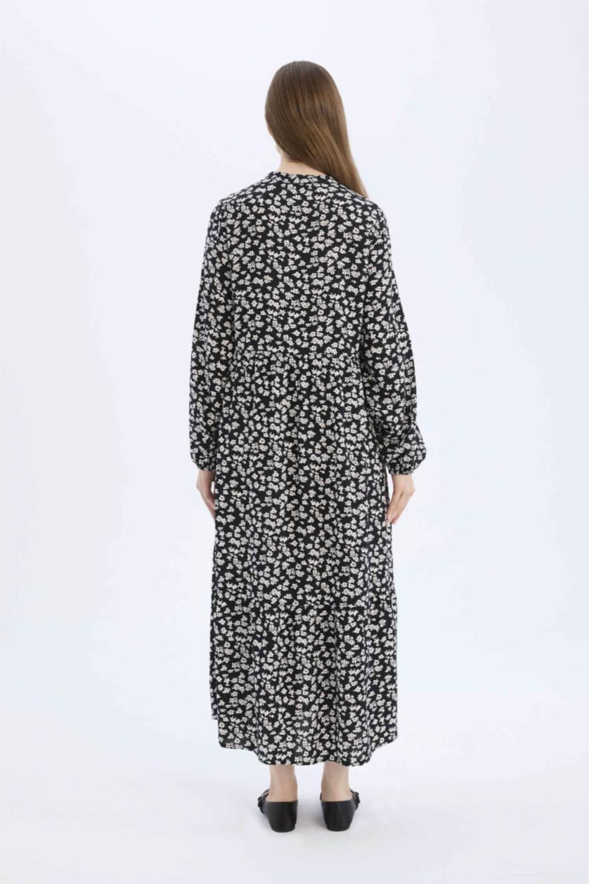 WOMAN Black Crew Neck Printed Viscose Dress