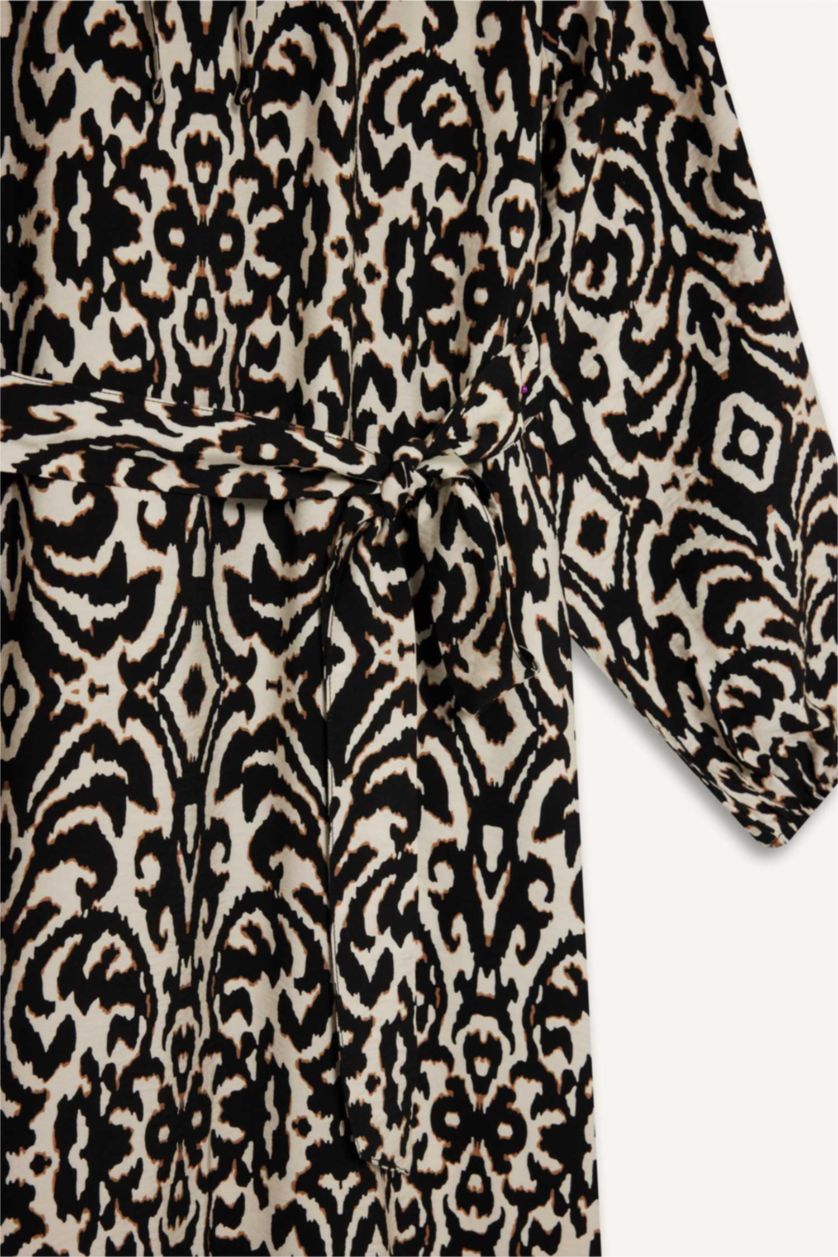 نساء أسود فستان مطبوع فيسكوز ردن طويل قصة مريحة