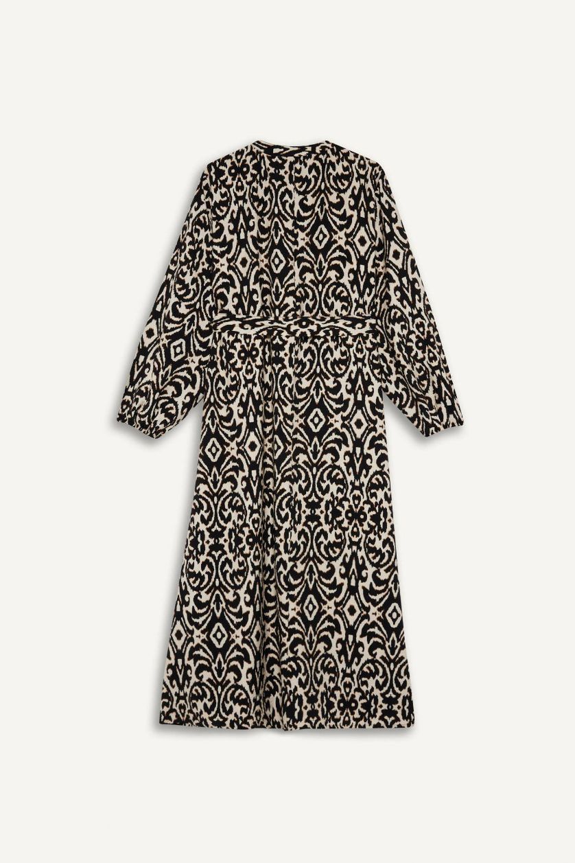 نساء أسود فستان مطبوع فيسكوز ردن طويل قصة مريحة