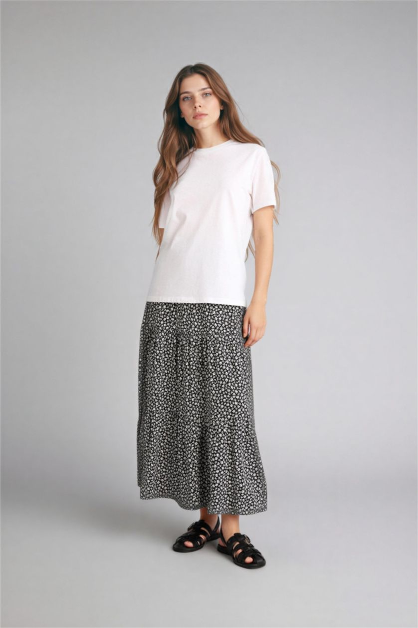 WOMAN Black Printed Viscose Maxi Skirt