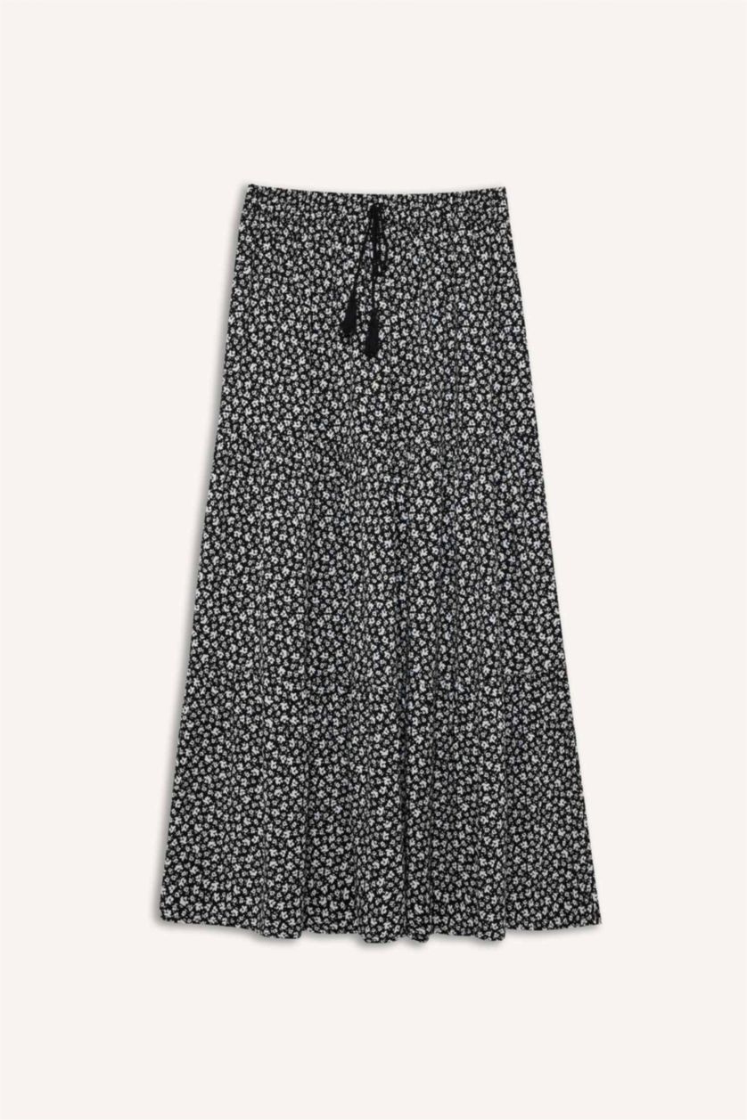 WOMAN Black Printed Viscose Maxi Skirt
