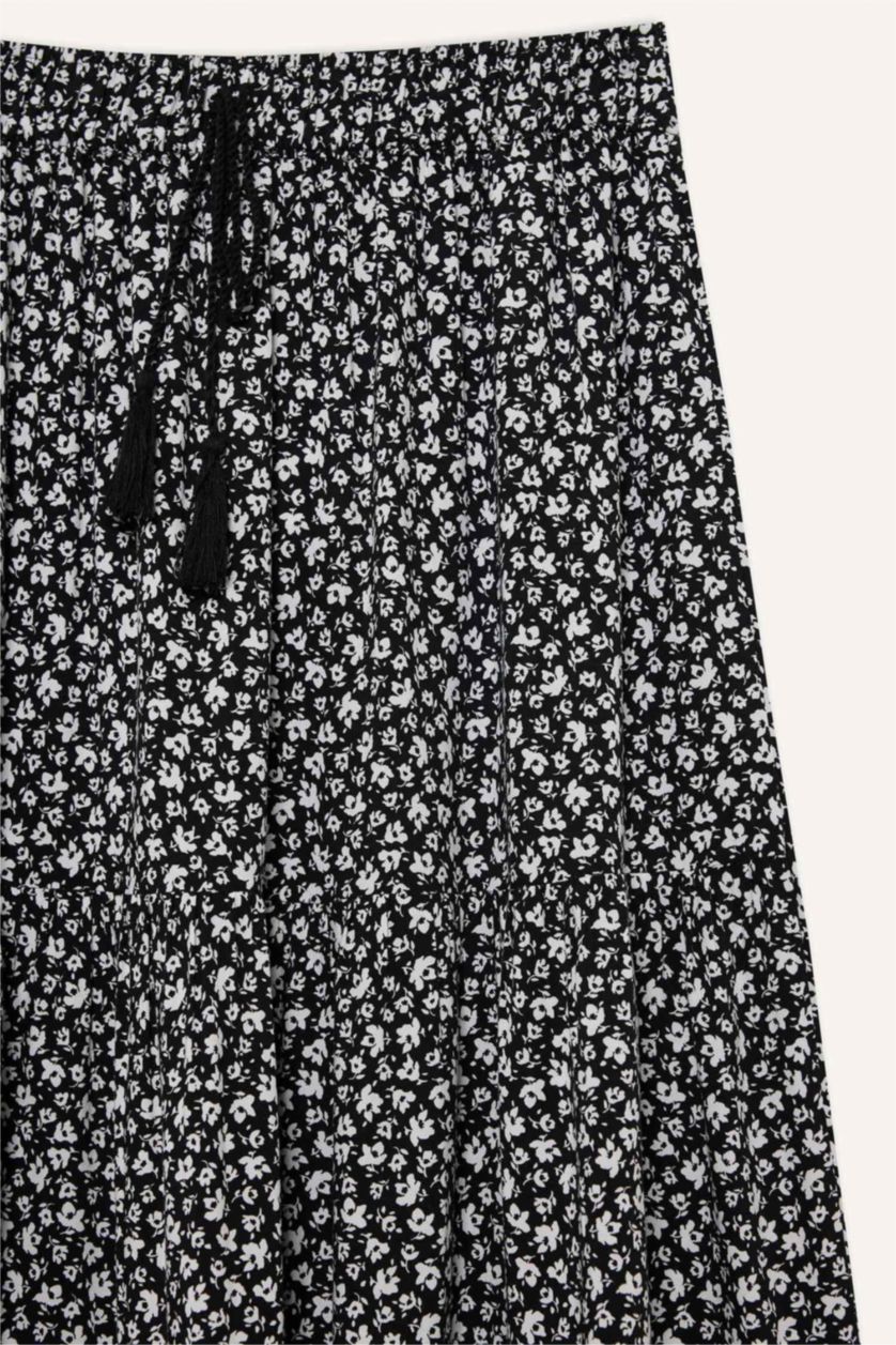 WOMAN Black Printed Viscose Maxi Skirt