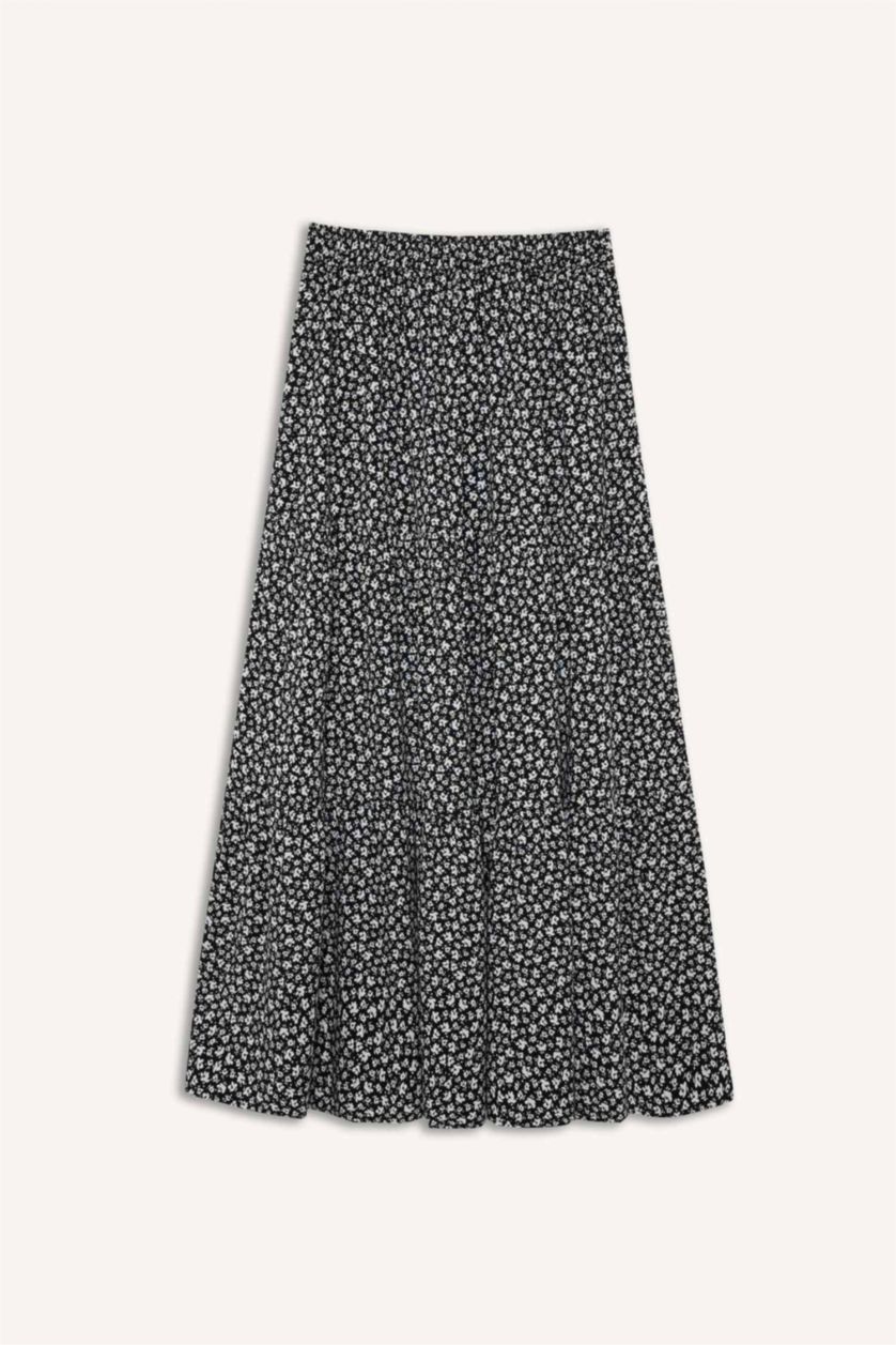 WOMAN Black Printed Viscose Maxi Skirt