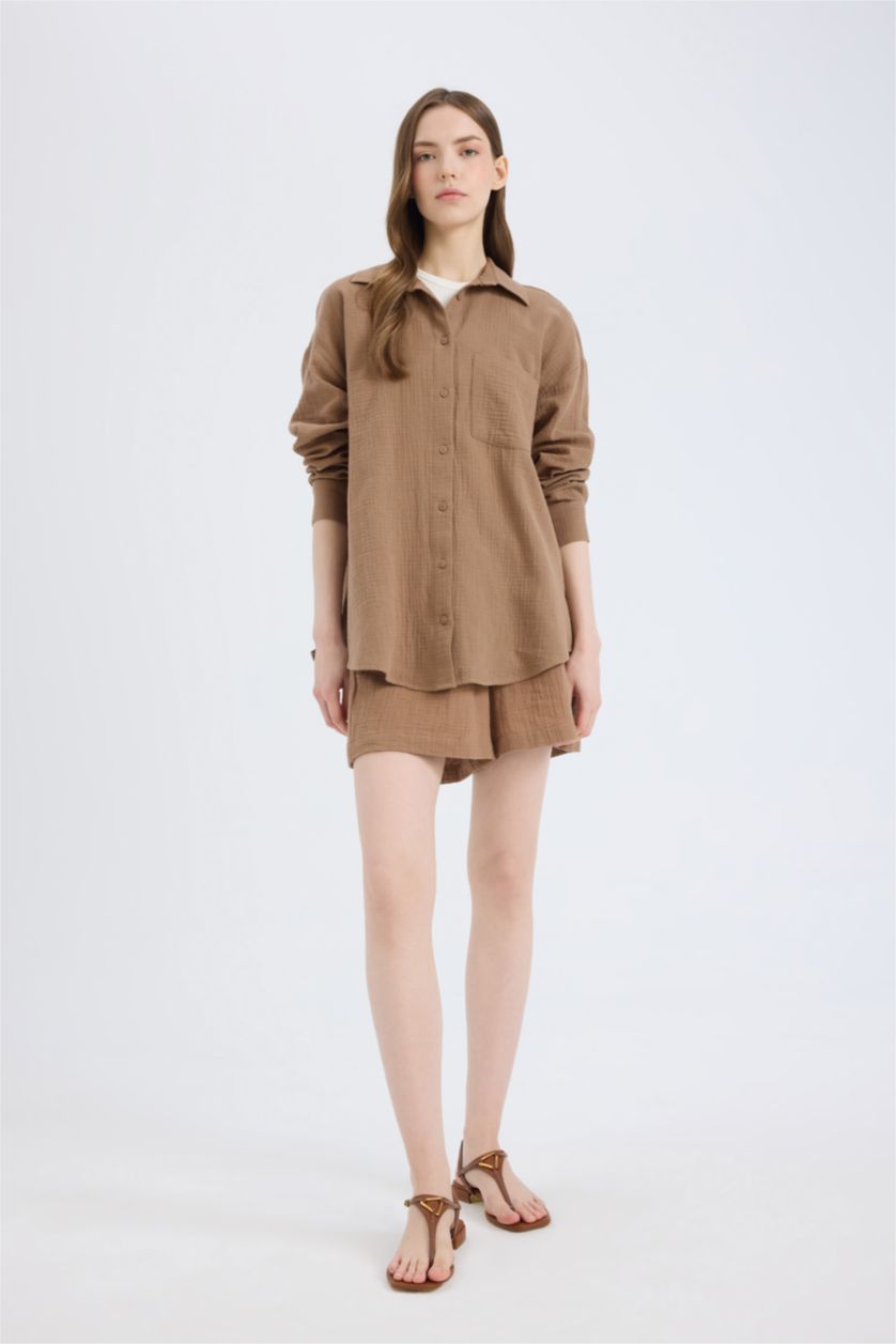 FEMME Marron Clair Chemise oversize en mousseline à manches longues