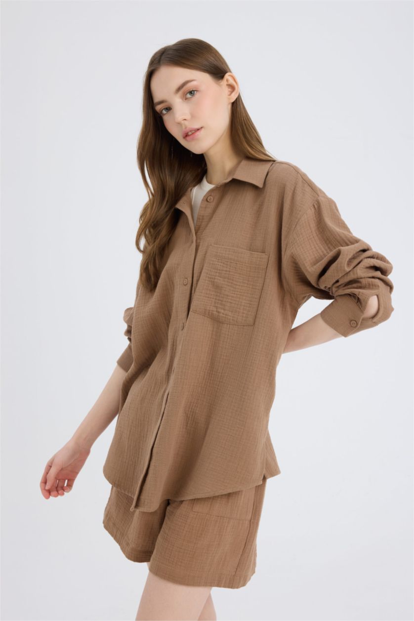 FEMME Marron Clair Chemise oversize en mousseline à manches longues