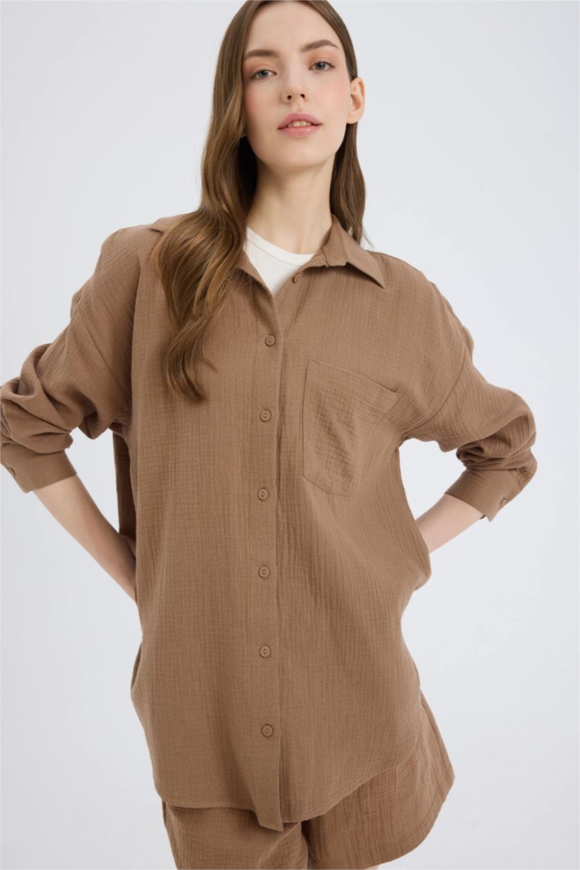 FEMME Marron Clair Chemise oversize en mousseline à manches longues