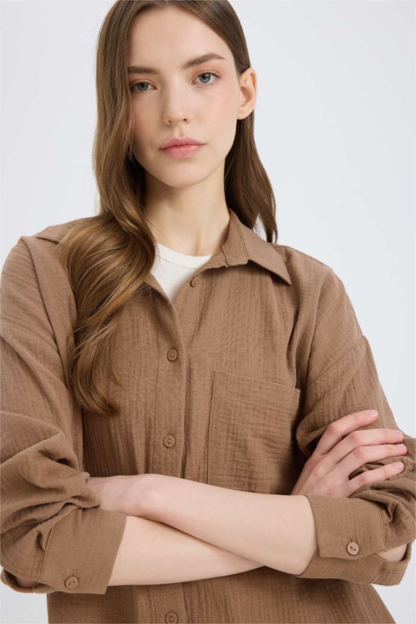 FEMME Marron Clair Chemise oversize en mousseline à manches longues