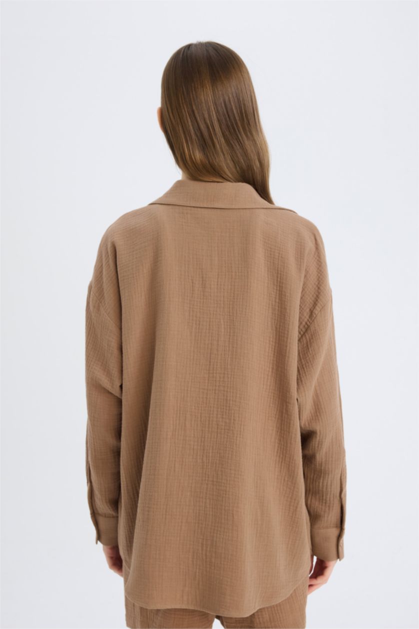 FEMME Marron Clair Chemise oversize en mousseline à manches longues