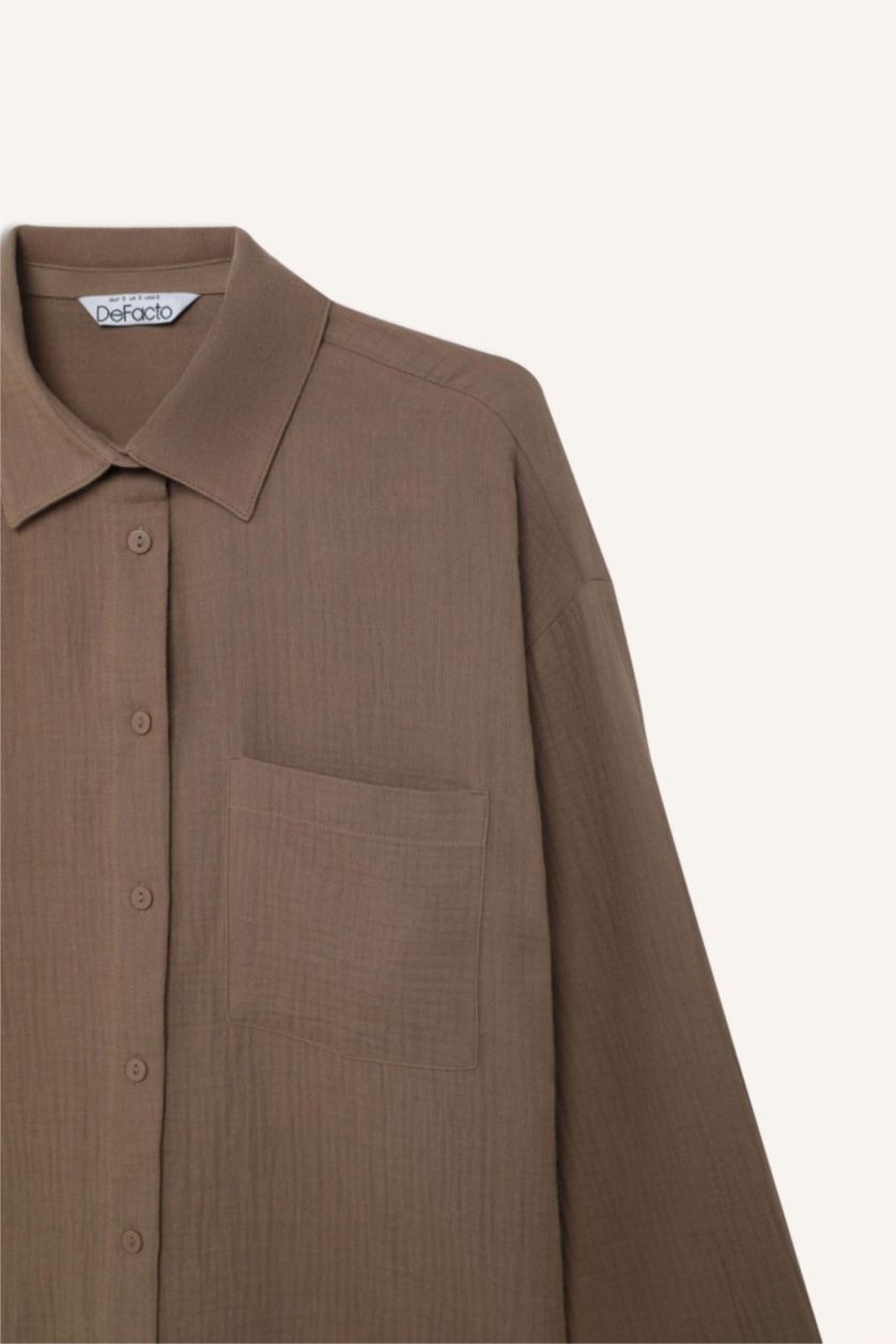 FEMME Marron Clair Chemise oversize en mousseline à manches longues