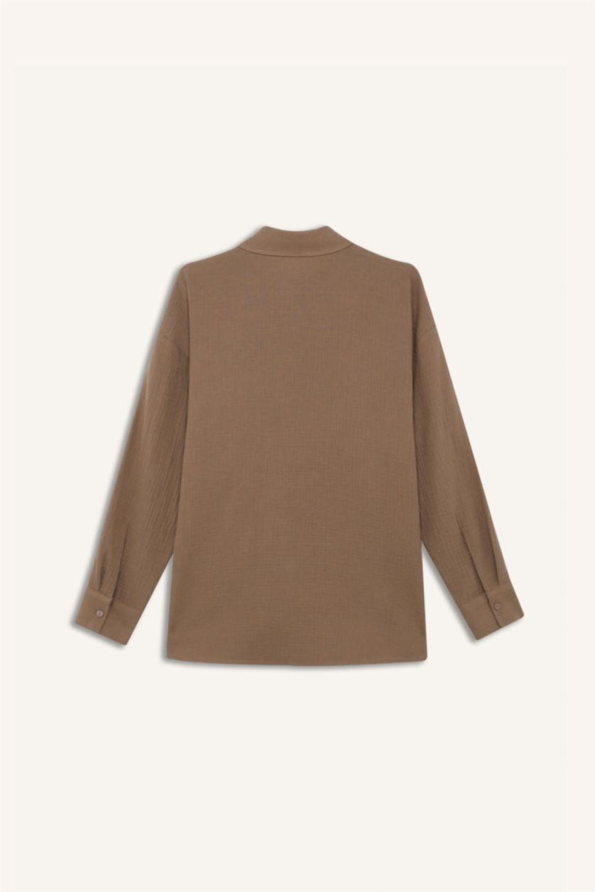 FEMME Marron Clair Chemise oversize en mousseline à manches longues