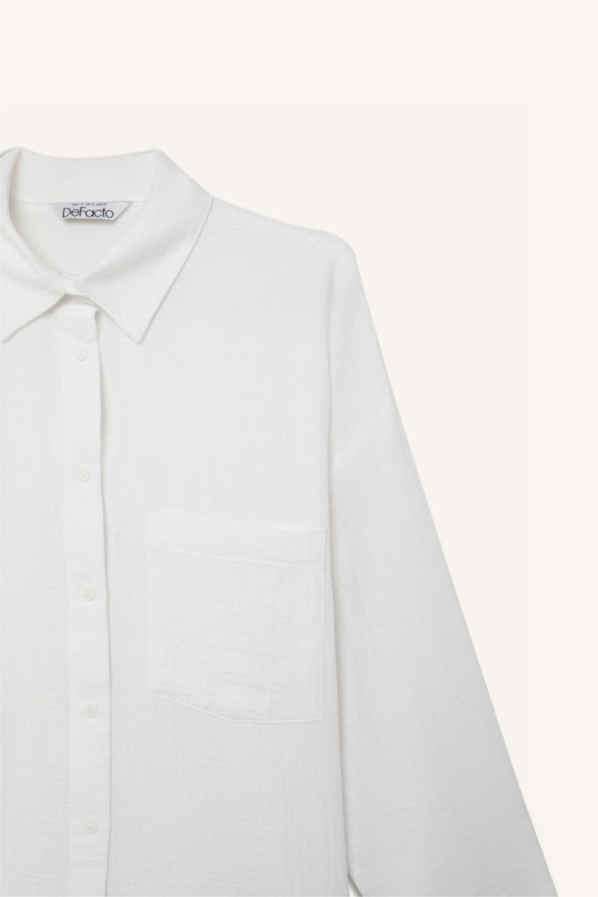 WOMAN White Oversize Fit Shirt Collar Muslin Long Sleeve Shirt