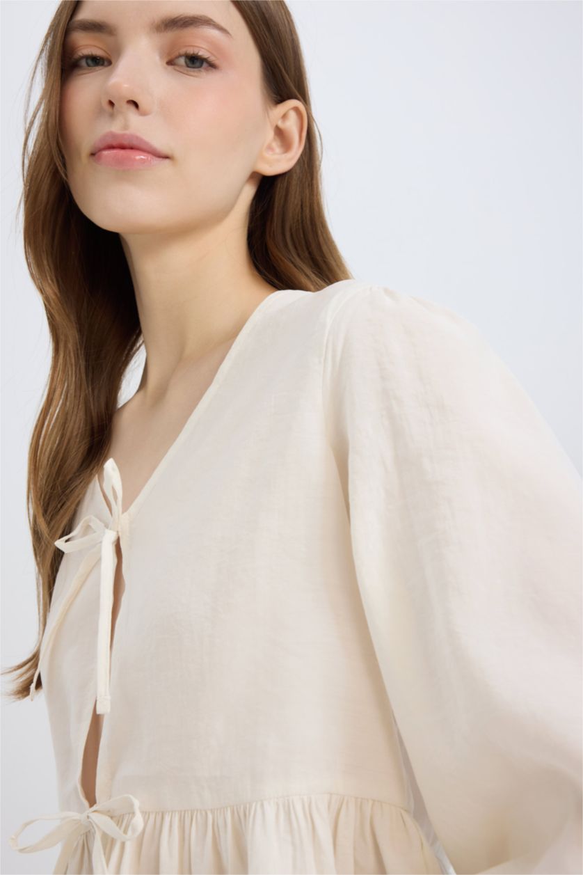 WOMAN White Regular Fit V-Neck Long Sleeve Blouse