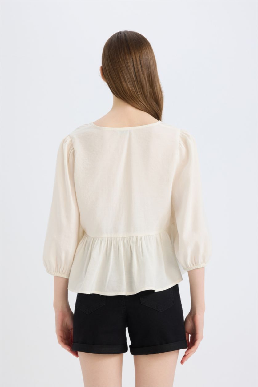 WOMAN White Regular Fit V-Neck Long Sleeve Blouse