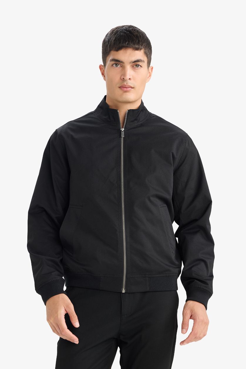 رجالي أسود جاكيت سليم فيت بياقة عالية مبطن