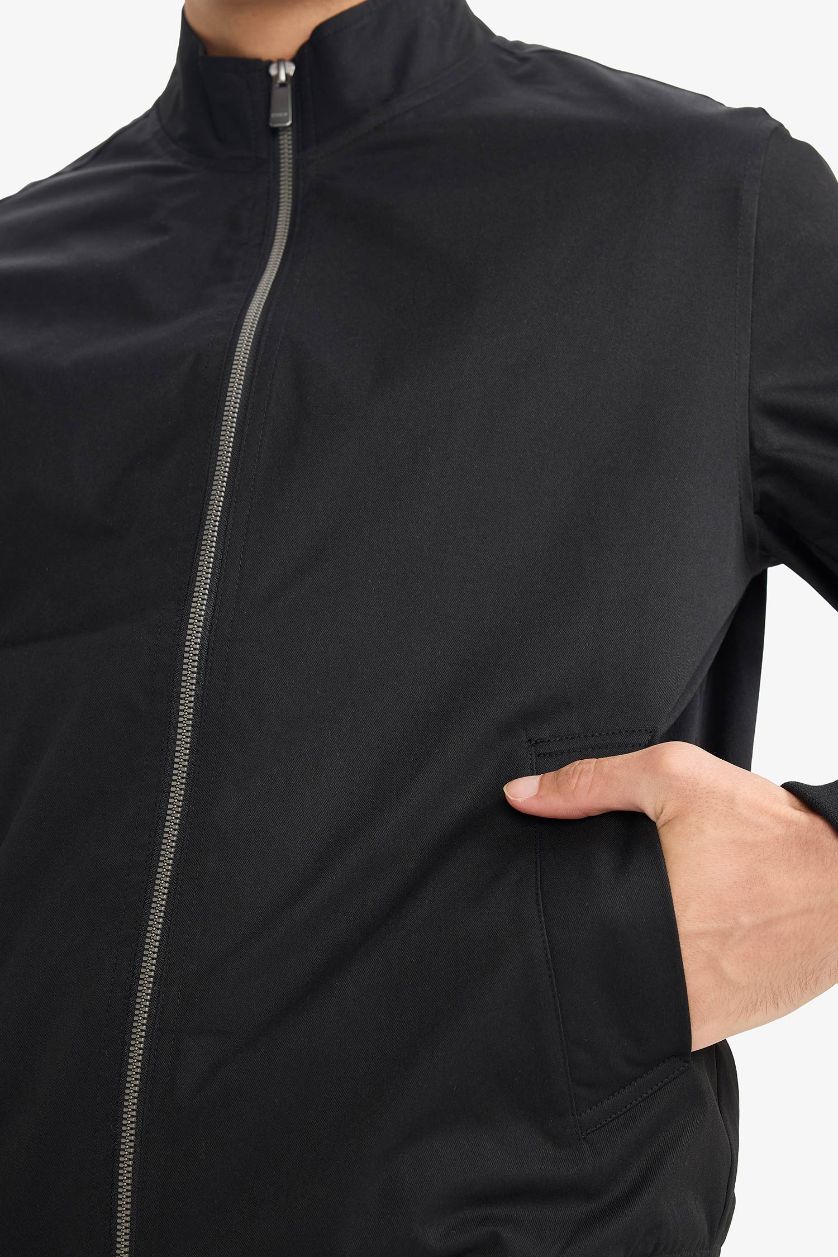 رجالي أسود جاكيت سليم فيت بياقة عالية مبطن