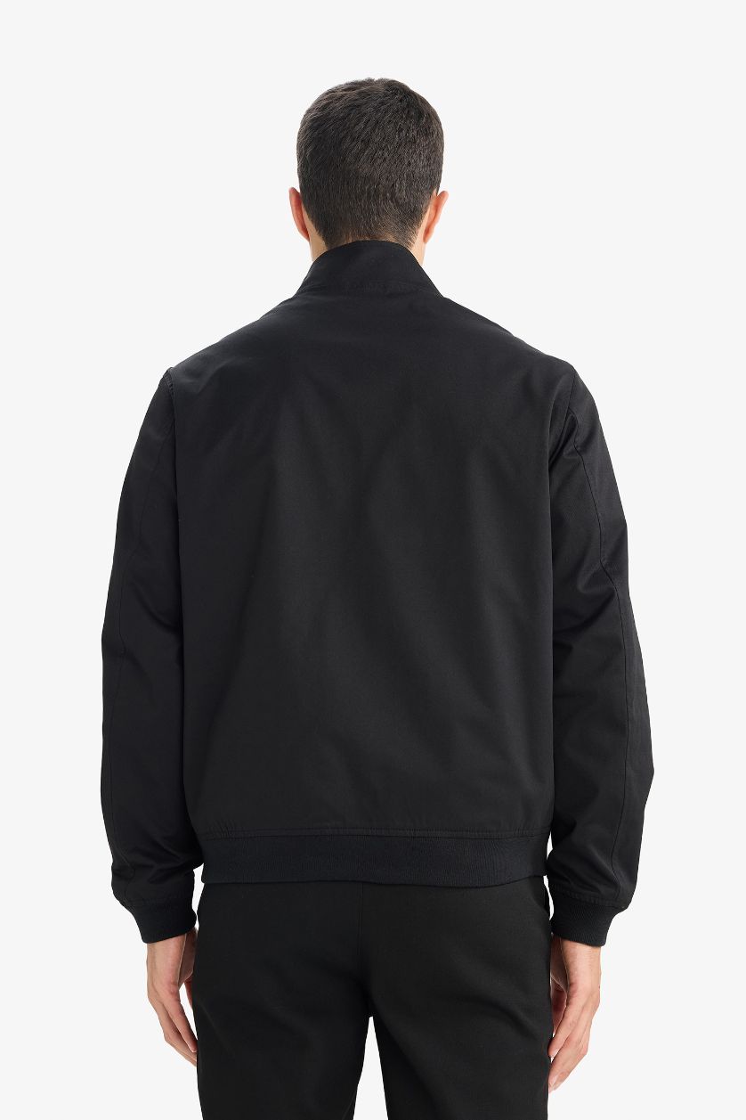 رجالي أسود جاكيت سليم فيت بياقة عالية مبطن