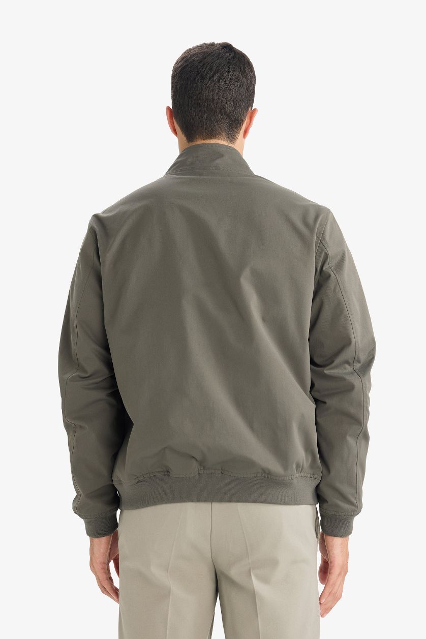 Erkek Koyu Haki Slim Fıt Astarlı Fermuarlı Mont