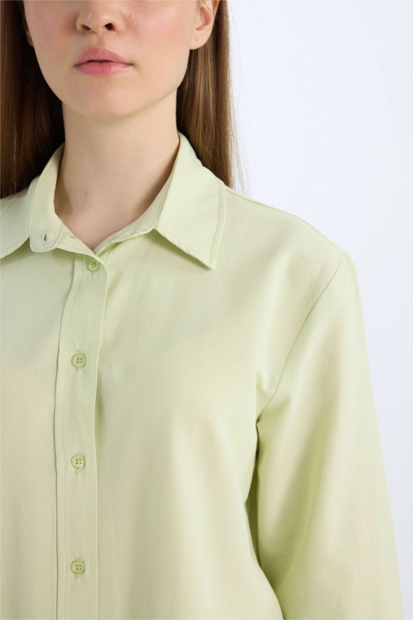 FEMME Vert Clair Tunique chemise basique en popeline à manches longues Coupe décontractée