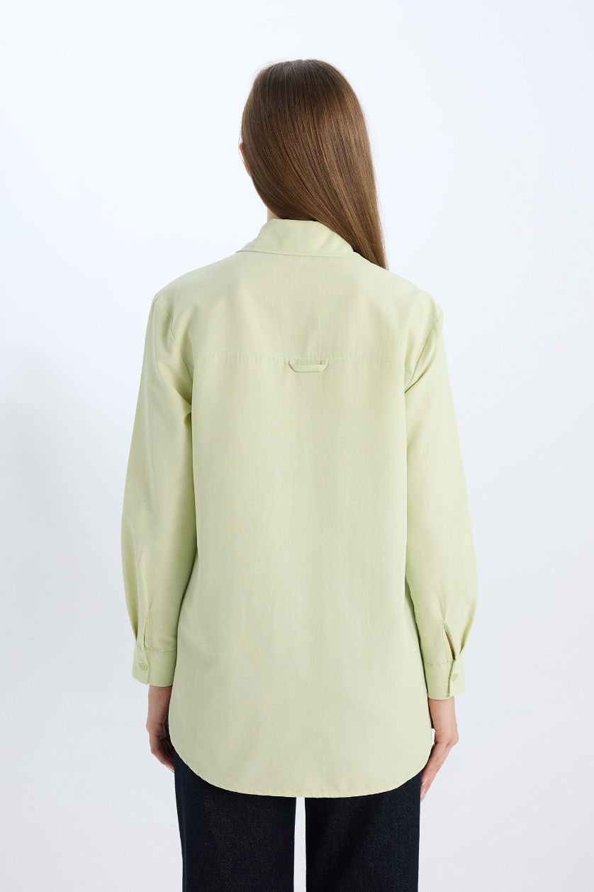 FEMME Vert Clair Tunique chemise basique en popeline à manches longues Coupe décontractée