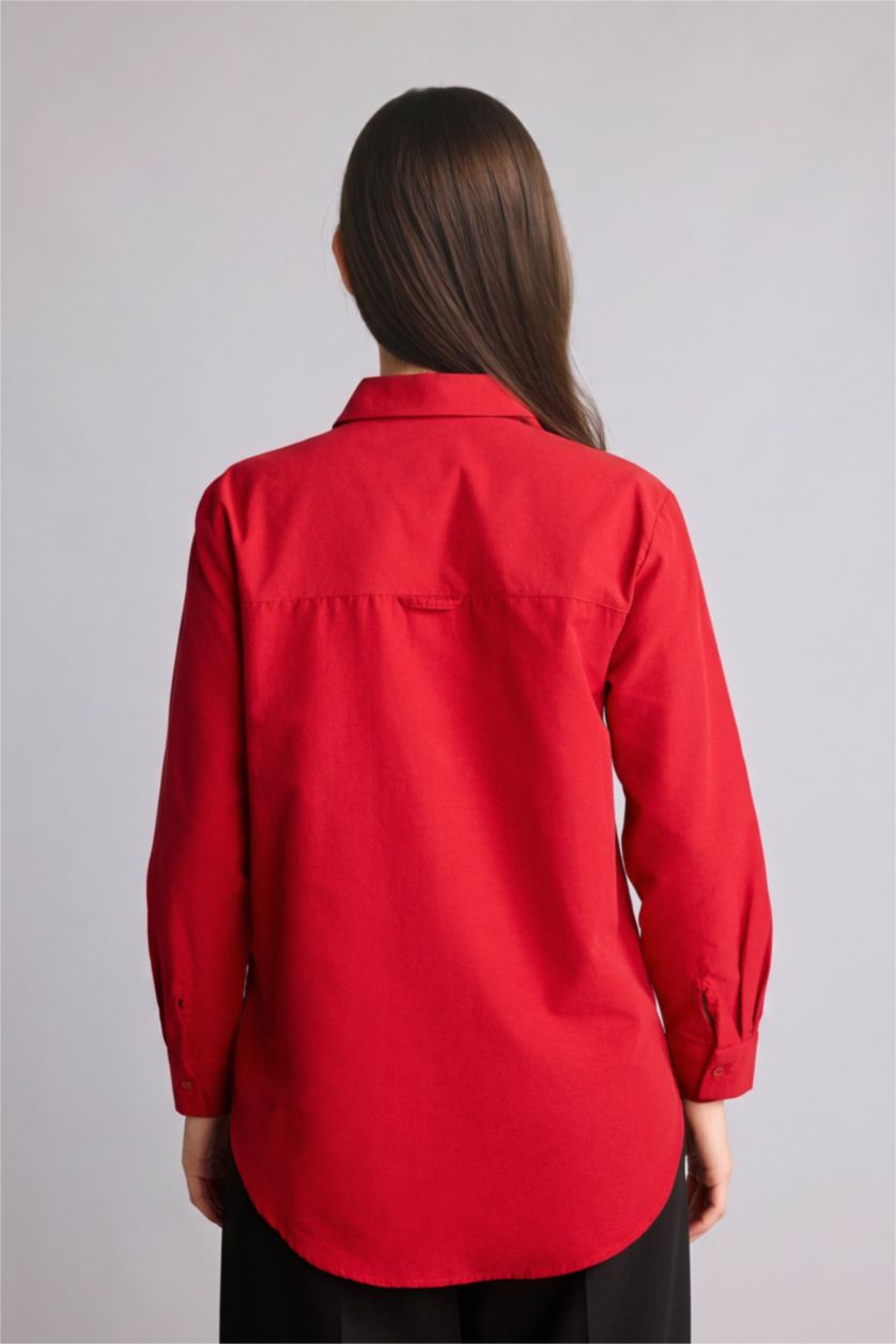 Kadın Koyu Kırmzı Relaxed Fit Uzun kollu Poplin Tunik
