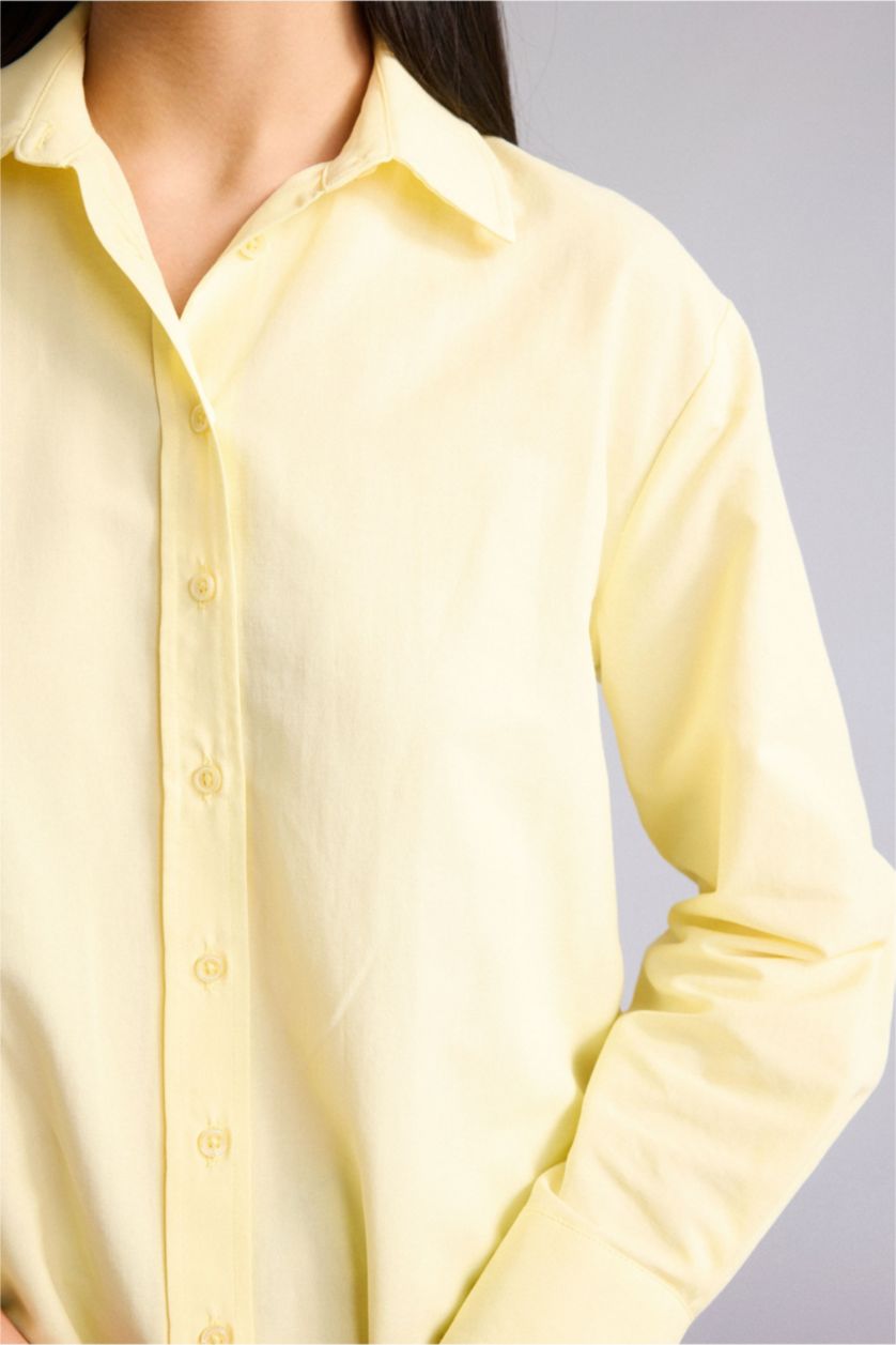 Kadın Sarı Relax Fıt Gömlek Yaka Poplin Tunik