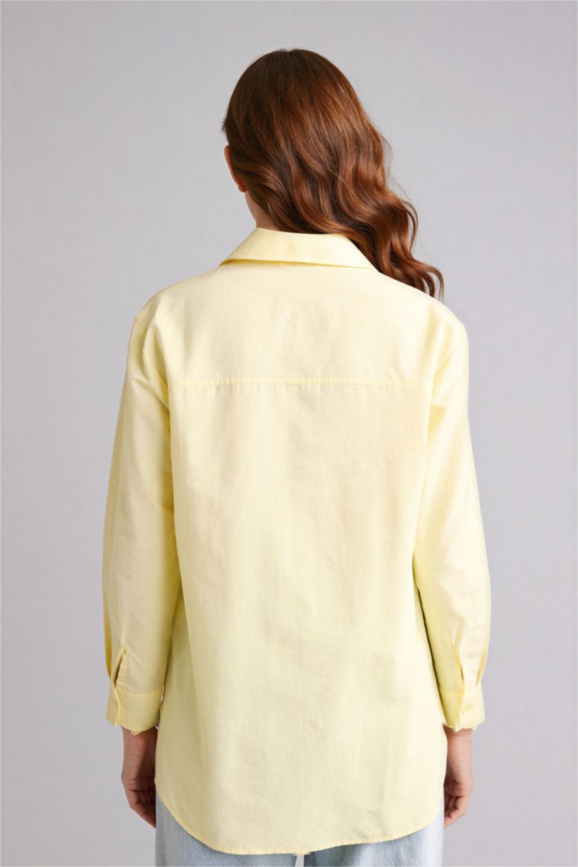 Kadın Sarı Relax Fıt Gömlek Yaka Poplin Tunik
