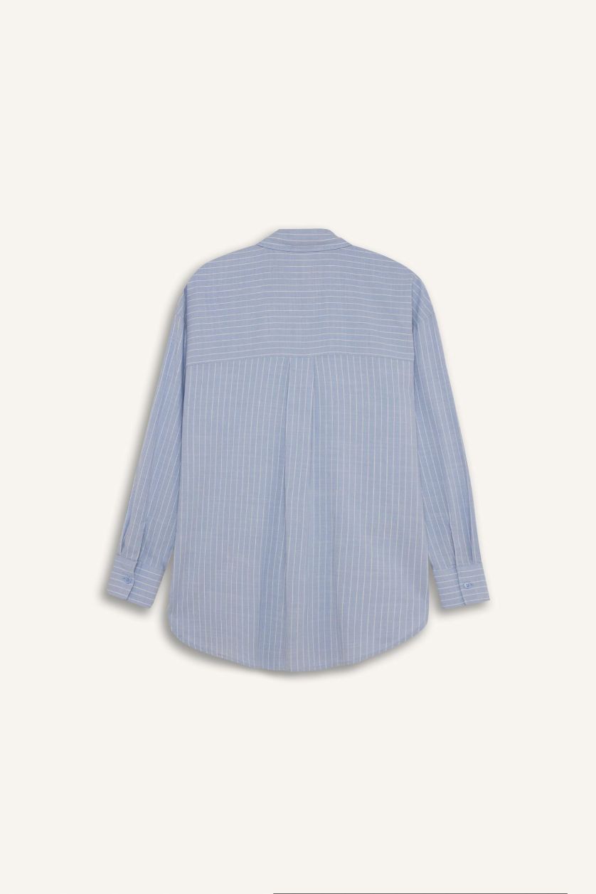 WOMAN Blue Relax Fit Poplin Shirt Collar Long Sleeve Tunic