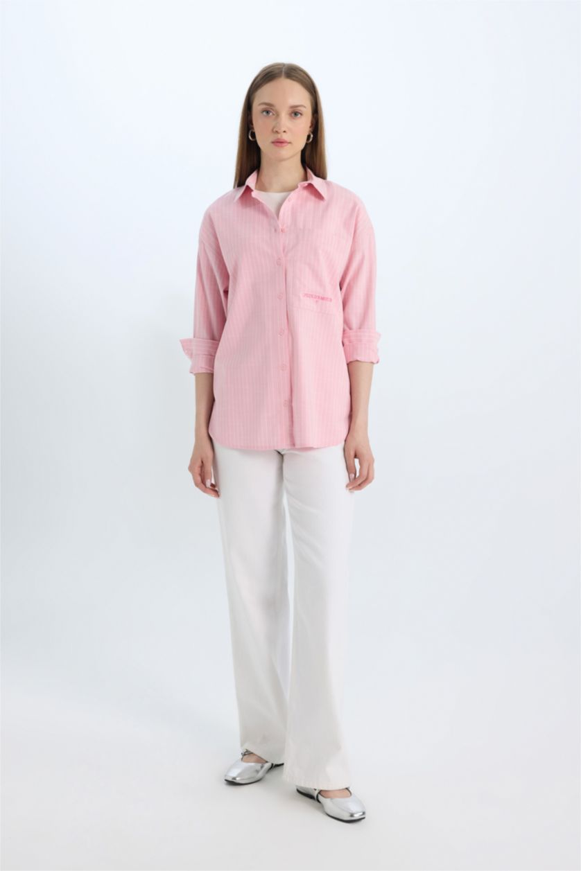 WOMAN Pink Relax Fit Poplin Shirt Collar Long Sleeve Tunic