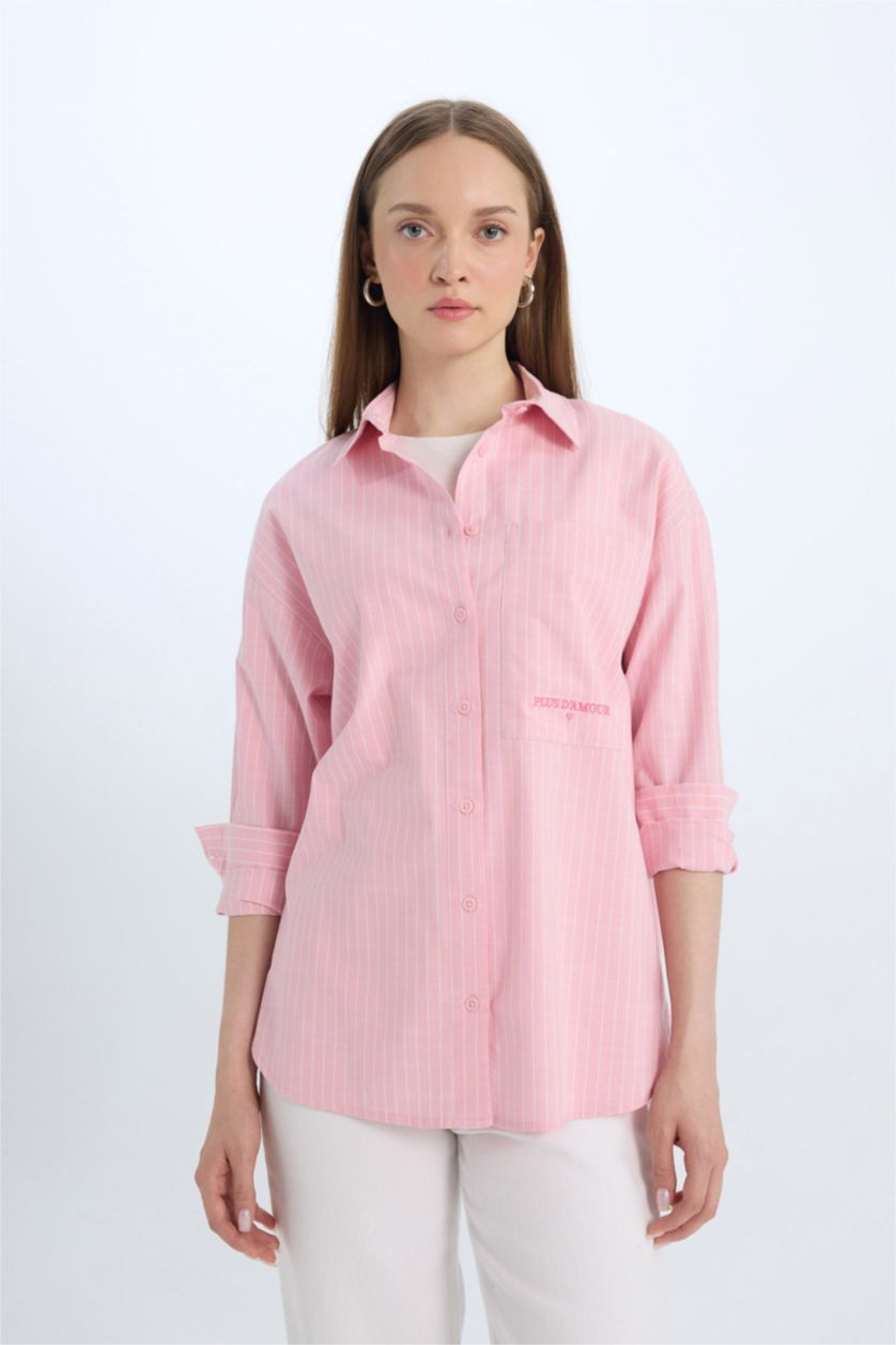 WOMAN Pink Relax Fit Poplin Shirt Collar Long Sleeve Tunic