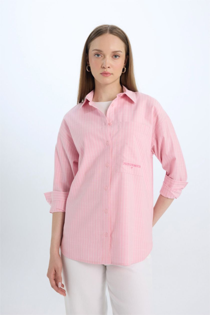 WOMAN Pink Relax Fit Poplin Shirt Collar Long Sleeve Tunic