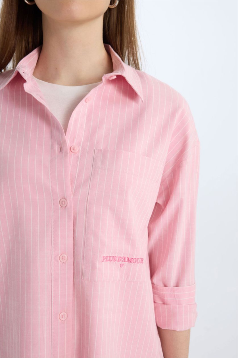 WOMAN Pink Relax Fit Poplin Shirt Collar Long Sleeve Tunic