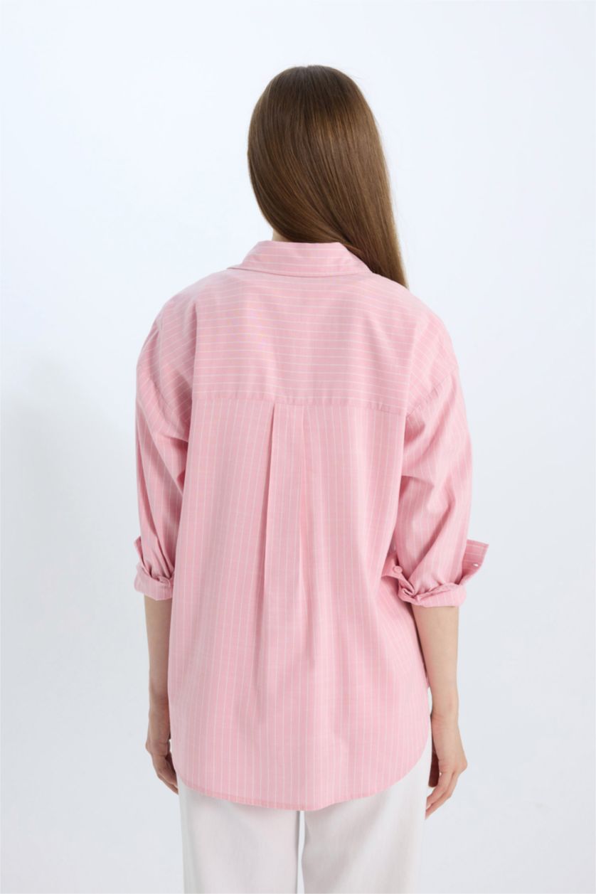 WOMAN Pink Relax Fit Poplin Shirt Collar Long Sleeve Tunic