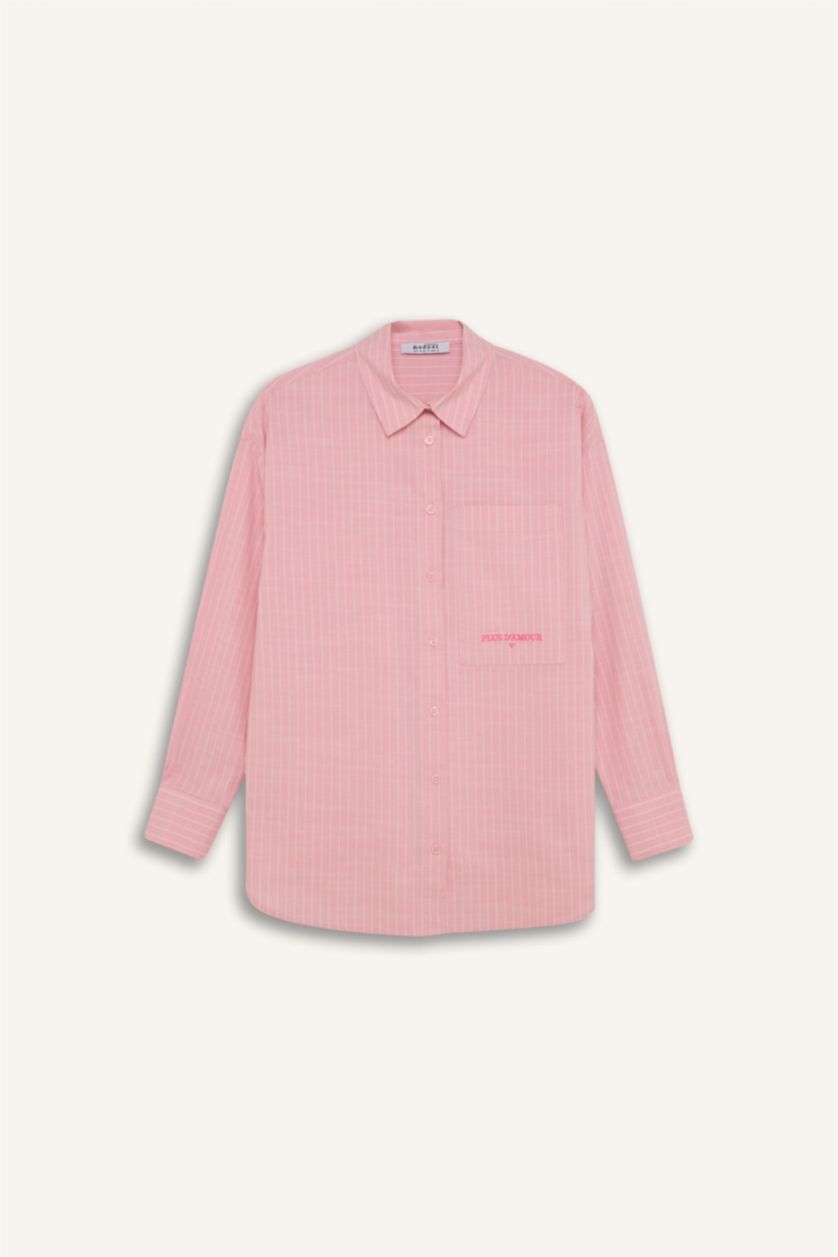 WOMAN Pink Relax Fit Poplin Shirt Collar Long Sleeve Tunic