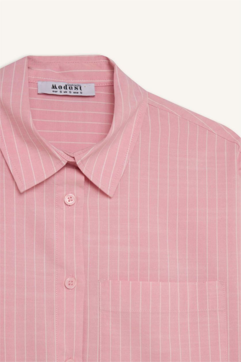 WOMAN Pink Relax Fit Poplin Shirt Collar Long Sleeve Tunic