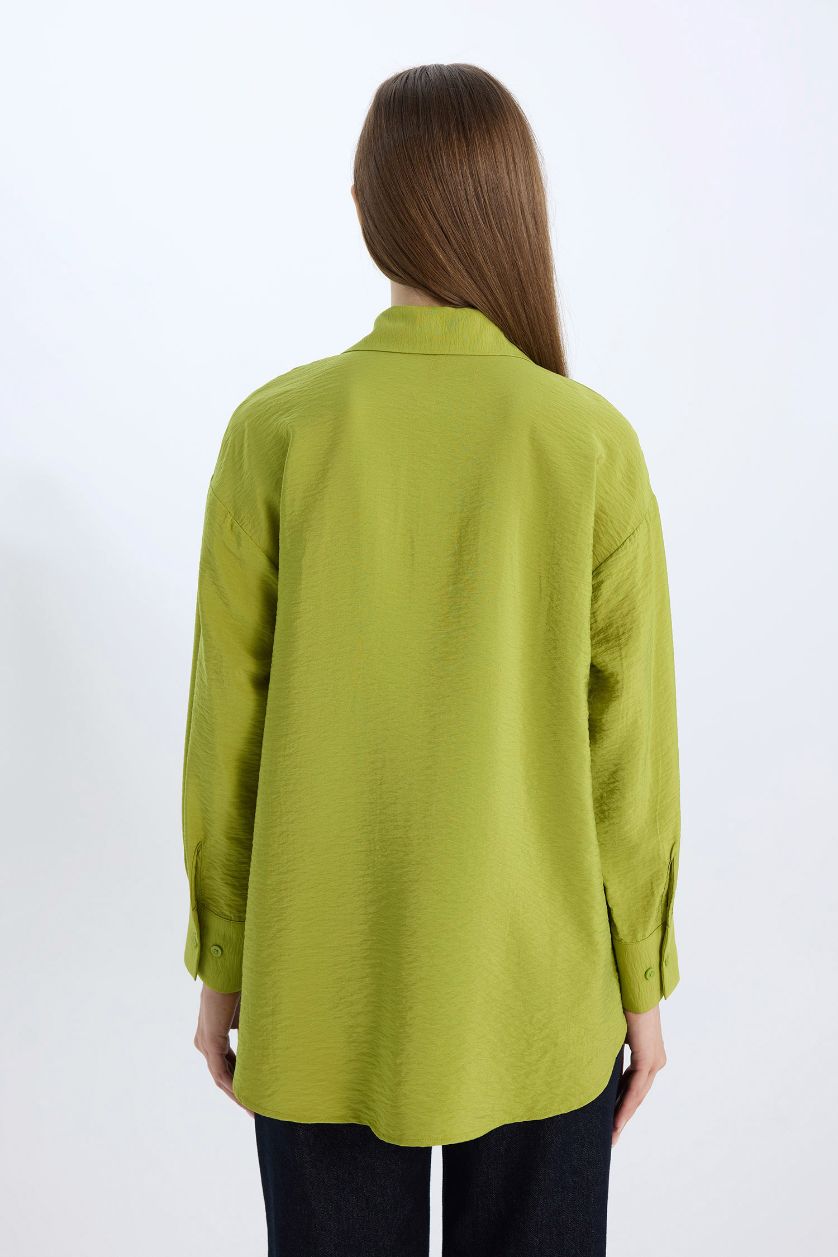 حريمي زيتوني تونيك قميص بيزك كم طويل وقصة مريحة