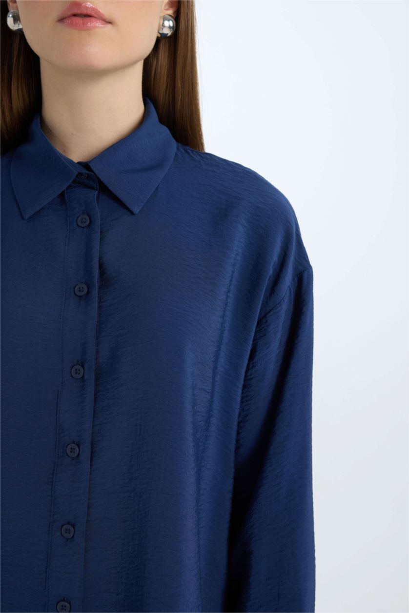 WOMAN NAVY Relax Fit Basic Long Sleeve Shirt Tunic