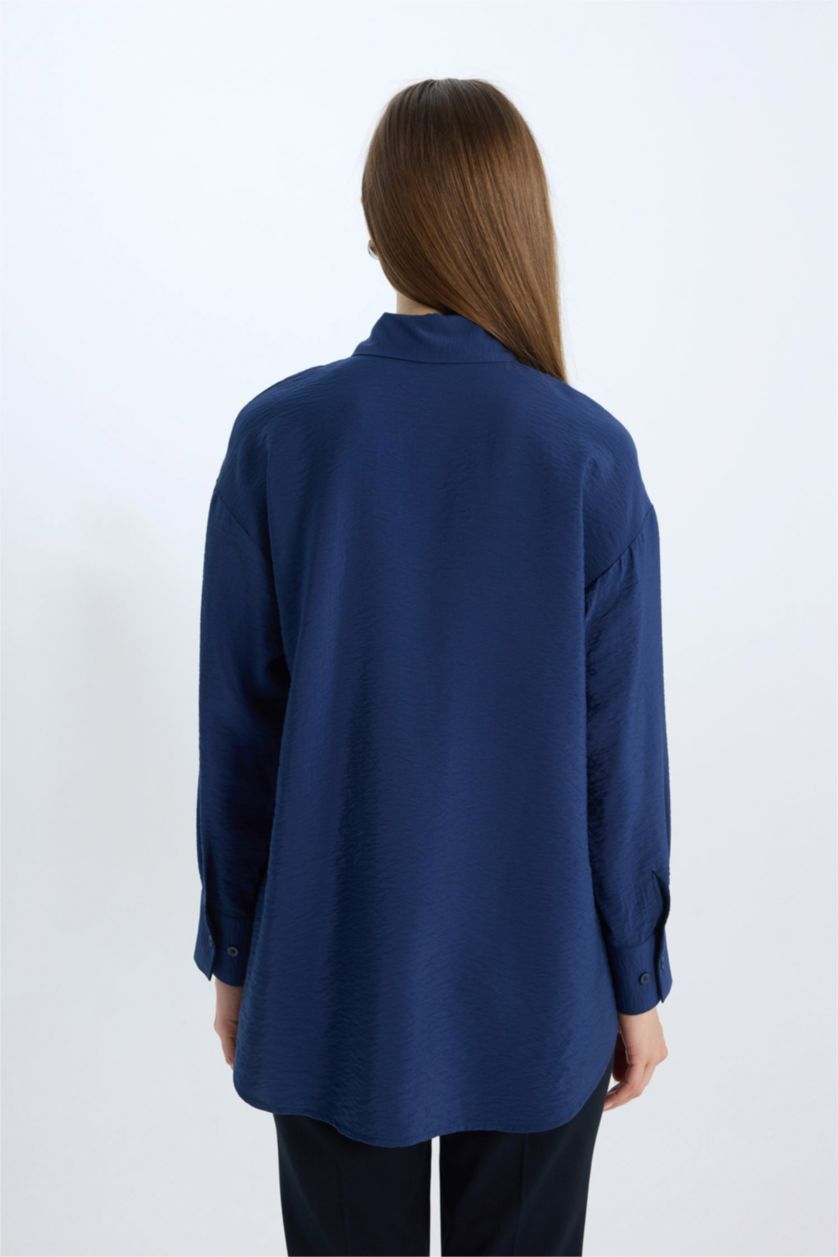 WOMAN NAVY Relax Fit Basic Long Sleeve Shirt Tunic
