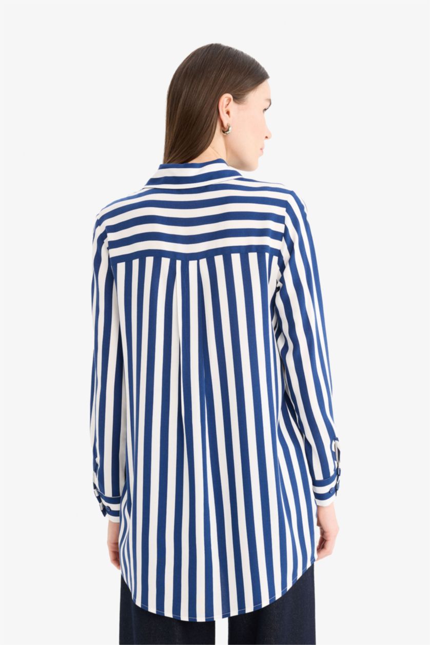 WOMAN NAVY Relax Fit Viscose Long Sleeve Tunic