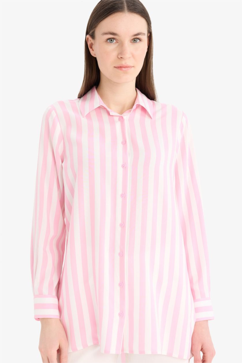نساء زهري Relax Fit Viscose Long Sleeve Tunic