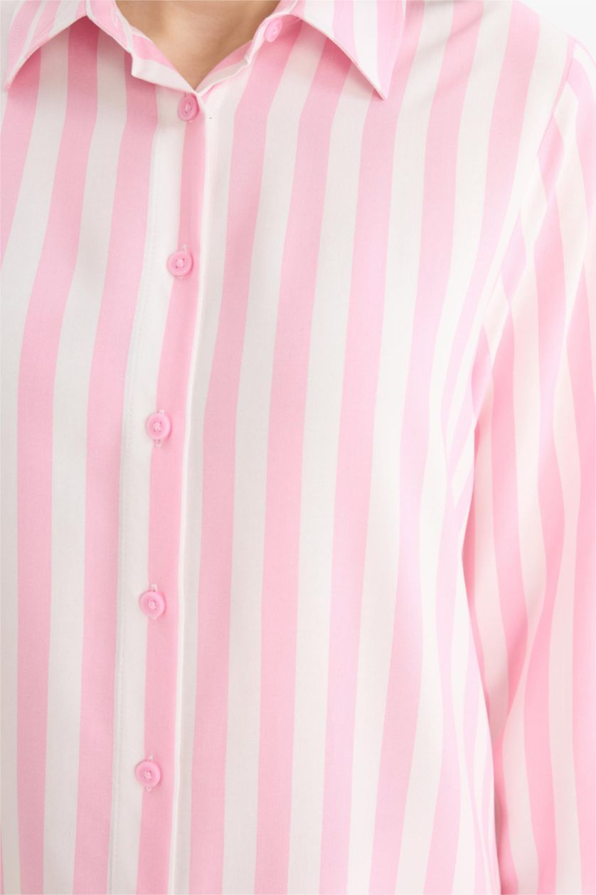 نساء زهري Relax Fit Viscose Long Sleeve Tunic