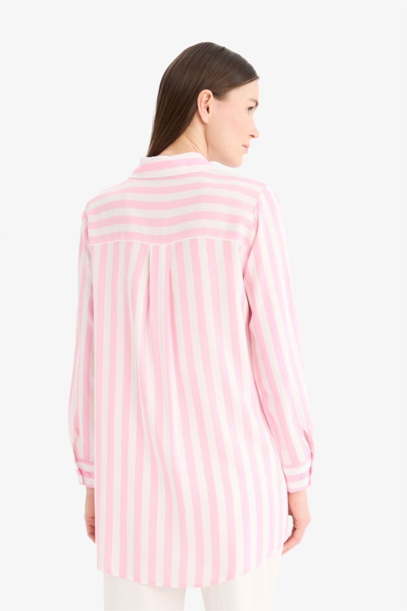 نساء زهري Relax Fit Viscose Long Sleeve Tunic
