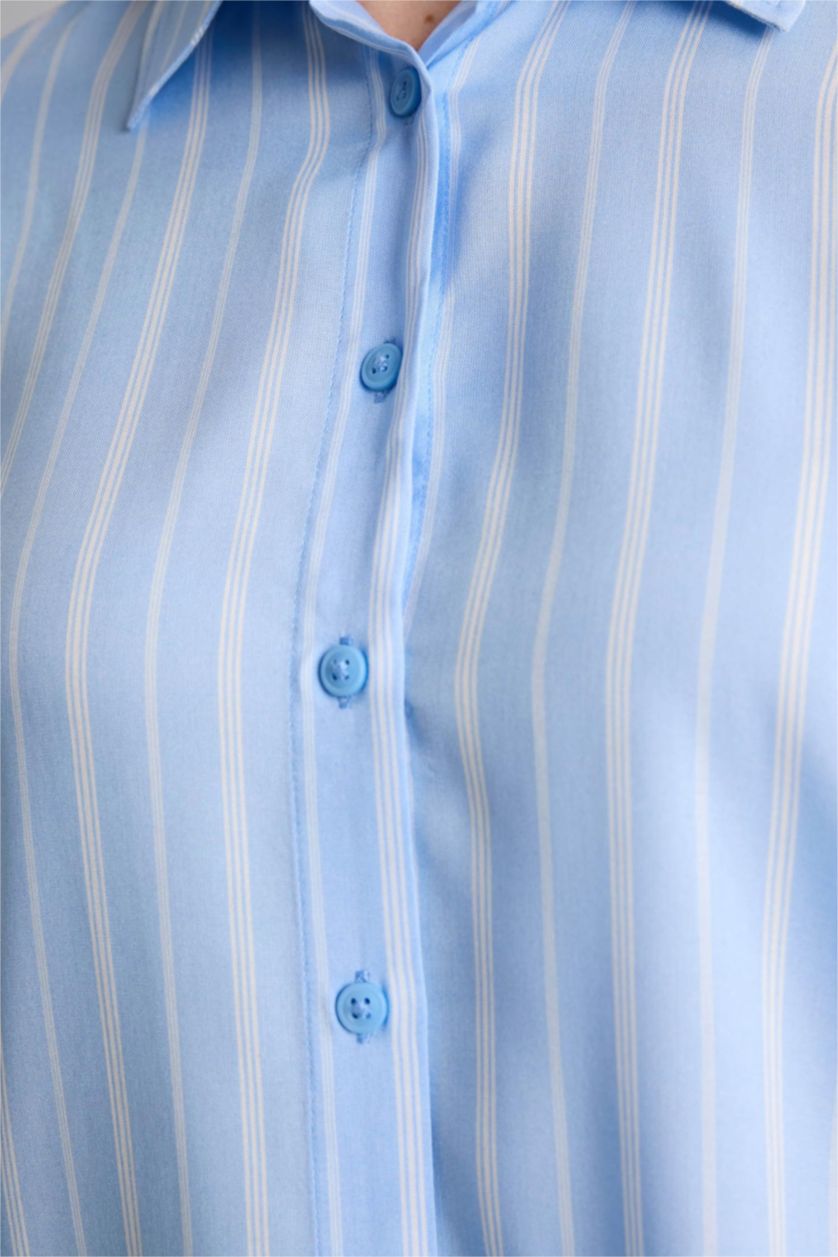 Woman Blue Relax Fit Viscose Long Sleeve Tunic