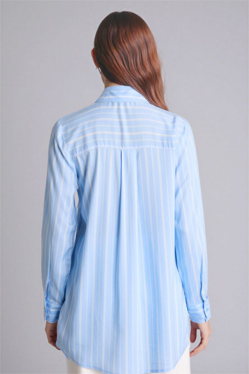 Woman Blue Relax Fit Viscose Long Sleeve Tunic
