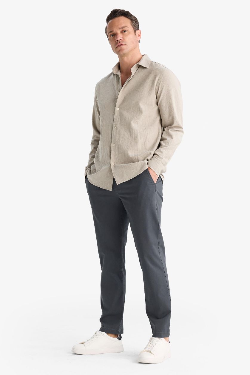 Erkek Antrasit Regular Fit Normal Kesim Cepli Düz Paça Chino Pantolon