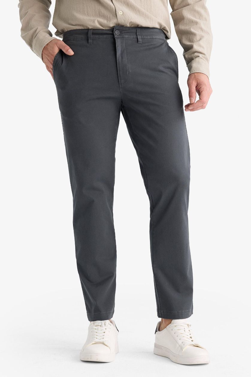 Erkek Antrasit Regular Fit Normal Kesim Cepli Düz Paça Chino Pantolon