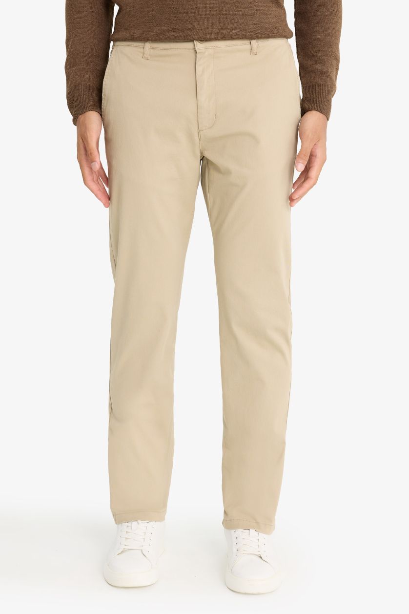 Erkek Kum Regular Fit Normal Kesim Cepli Düz Paça Chino Pantolon