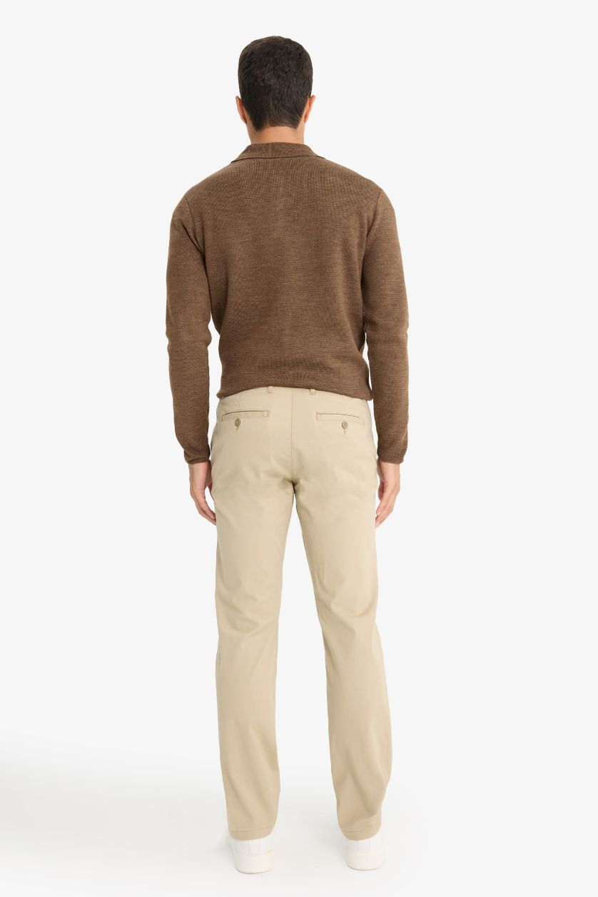 Erkek Kum Regular Fit Normal Kesim Cepli Düz Paça Chino Pantolon