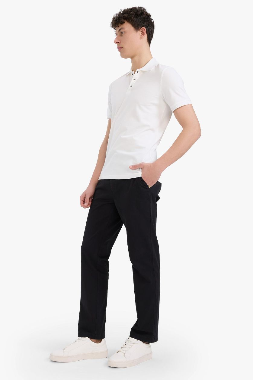 MAN Black Regular Fit Pocketed Straight Leg Chino Pants