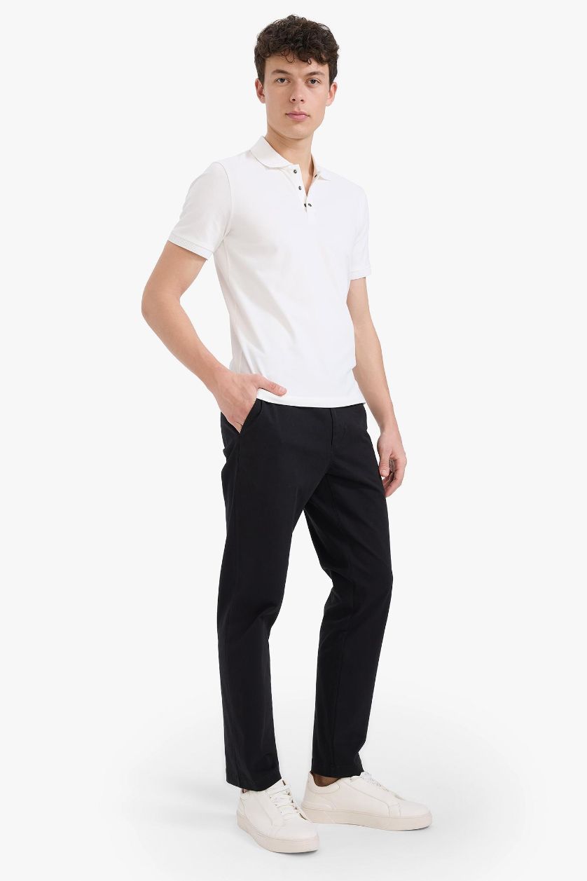 MAN Black Regular Fit Pocketed Straight Leg Chino Pants